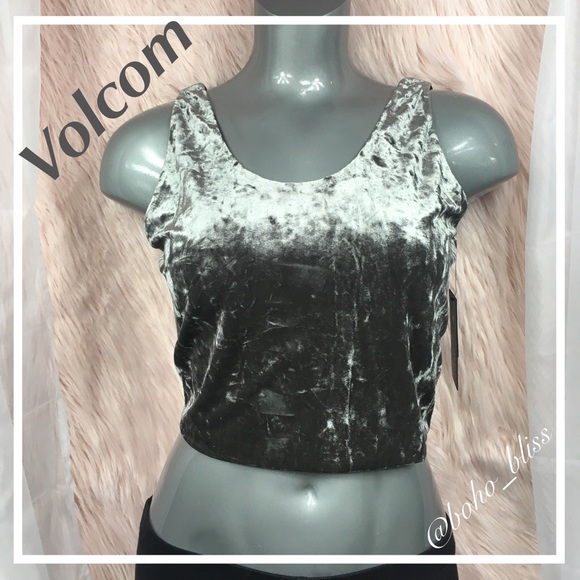 Gray Crushed Velvet Zip Back Crop Top NWT - Picture 2 of 8